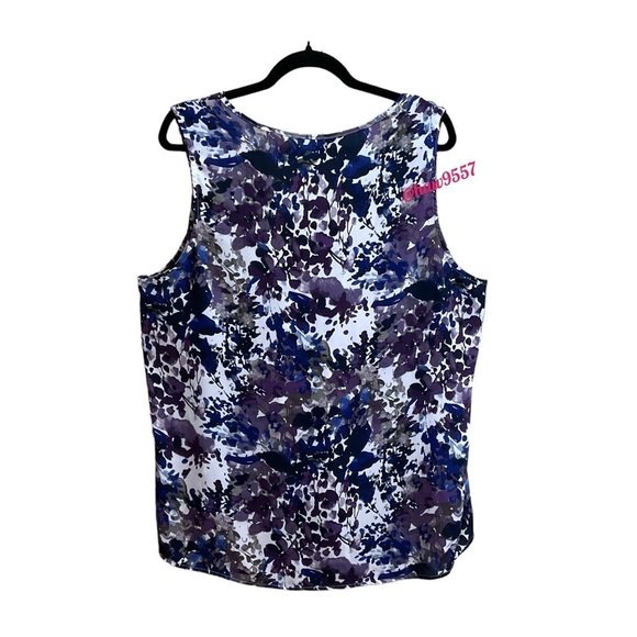 GNW Floral Watercolor Pleated Tank Women's Plus Size 2X Purple Blue Pleated Neck - Picture 7 of 8